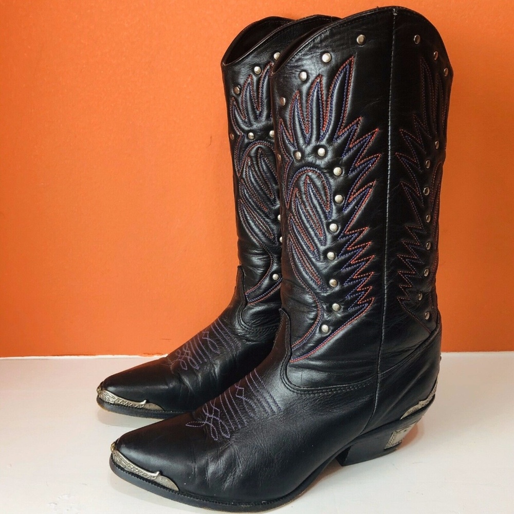 ZODIAC Vintage Black Leather WESTERN Boots Sz 6.5